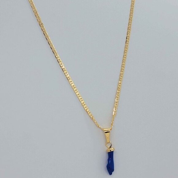 Blue Azabache Figa Necklace – 18K Brazilian Gold Filled Protection Charm - Picture 5 of 6